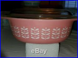 Extremely Rare HTF Pyrex Pink Stems Casserole Dish with Lid 043 MINT