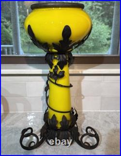 Extremely Rare! Mid-Century Modern Yellow Glass And Iron Planter/ Stand