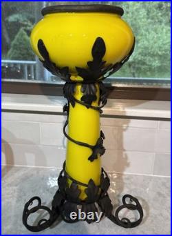 Extremely Rare! Mid-Century Modern Yellow Glass And Iron Planter/ Stand