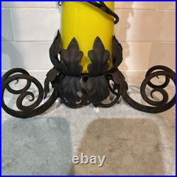 Extremely Rare! Mid-Century Modern Yellow Glass And Iron Planter/ Stand