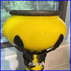 Extremely Rare! Mid-Century Modern Yellow Glass And Iron Planter/ Stand