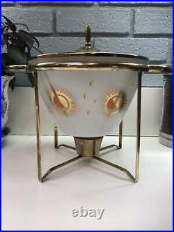FIRE KING FRED PRESS 50s Atomic Bowl WithLid & Warming Stand VTG RARE & Complete