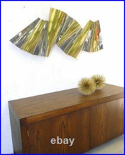 Famous C. Jere Huge Pleated Chrome Brass Sculpture 46 Long Signed Rare