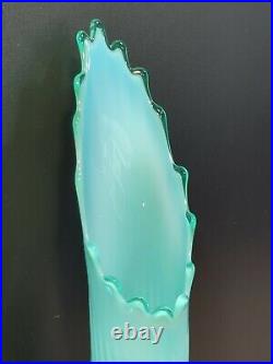 Fenton 17 1/2 Green Vaseline Glass Opalescent Hobnail Swung Vase RARE Glows