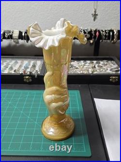 Fenton Mid Century Modern Hand Vase Iridescent Color Rare Vase 11in Tall