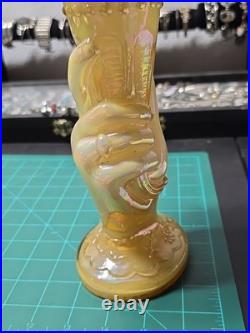 Fenton Mid Century Modern Hand Vase Iridescent Color Rare Vase 11in Tall