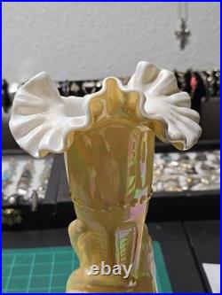 Fenton Mid Century Modern Hand Vase Iridescent Color Rare Vase 11in Tall