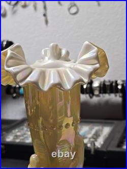 Fenton Mid Century Modern Hand Vase Iridescent Color Rare Vase 11in Tall