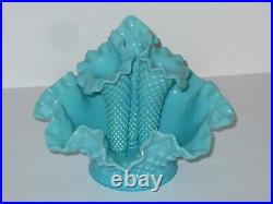 Fenton Turquoise Hobnail #3801 Miniature 4 Piece Epergne 3 HORN FLOWER VASE Rare