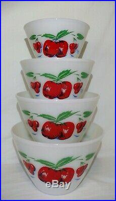 Fire King Apple & Cherry Mixing Bowl Set In Box RARE MINT NOS Red Green