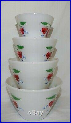 Fire King Apple & Cherry Mixing Bowl Set In Box RARE MINT NOS Red Green