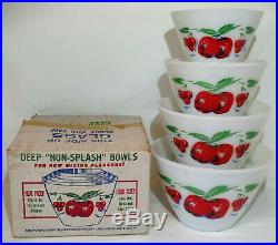 Fire King Apples & Cherries Mixing Bowl Set In Box RARE NOS Splash Proof