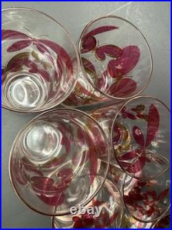 Fred Press Butterfly Glasses Set 8 Cranberry Pink Gold Highball Rocks MCM Rare