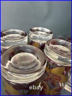 Fred Press Butterfly Glasses Set 8 Cranberry Pink Gold Highball Rocks MCM Rare