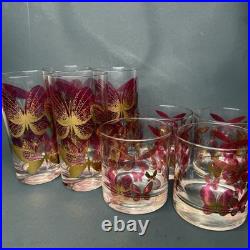 Fred Press Butterfly Glasses Set 8 Cranberry Pink Gold Highball Rocks MCM Rare