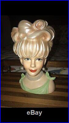 GORGEOUS & RARE HEADVASE, 8 and 1/2 TalI INARCO, JEANNIE LADY HEAD VASE