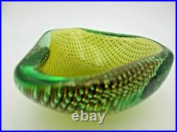Galliano Ferro Murano sommerso green & amber art glass bullicante bowl 60s RARE