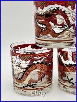 Georges Briard Red Gold Dragon Lowball Glasses Set of 6 Vintage MCM Barware RARE