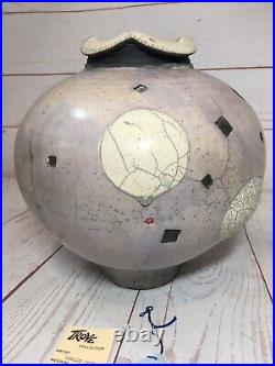 Gerald Hong Trove MCM Modern Vase Glazed Raku Clay Artist Signed RARE Pottery