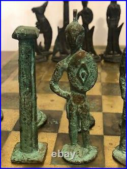 Giacometti Style Mid Century Modern Brutalist Chess Set Greek Mythology Rare MCM