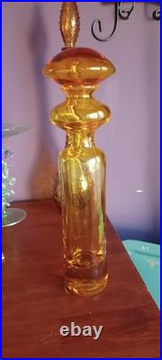 Greenwich Flint Craft Rare Glass Lemon Yellow Decanter 14.5 MCM Blenko Era NICE