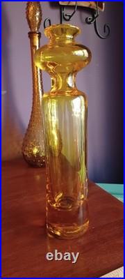 Greenwich Flint Craft Rare Glass Lemon Yellow Decanter 14.5 MCM Blenko Era NICE