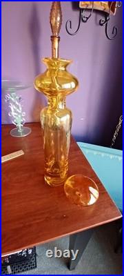 Greenwich Flint Craft Rare Glass Lemon Yellow Decanter 14.5 MCM Blenko Era NICE