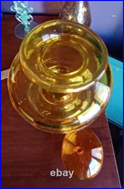 Greenwich Flint Craft Rare Glass Lemon Yellow Decanter 14.5 MCM Blenko Era NICE