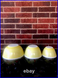HTF Vintage Pyrex Rainbow Stripe Yellow 403 402 401 Mixing Bowl Set Rare