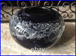 Hand Blown Bubble Glass Vase Vintage Heavy Bulbous Pot Mid Century Modern Rare