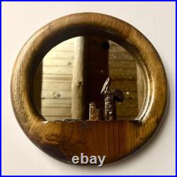 Hand Carved Wood Nautical MCM Round Mirror. Rare Mid Century Modern Art Decor