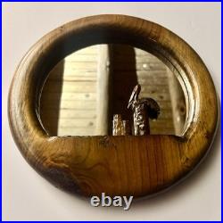 Hand Carved Wood Nautical MCM Round Mirror. Rare Mid Century Modern Art Decor