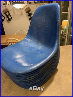 Herman Miller Eames Fiberglass Side Shell Chairs Navy Medium Blue Rare