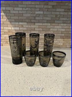 Htf rare MIDCENTURY MODERN PERUVIAN HIGHBALL DRINK SILVER GLASSES AZTEK MAYAN g