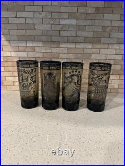 Htf rare MIDCENTURY MODERN PERUVIAN HIGHBALL DRINK SILVER GLASSES AZTEK MAYAN g