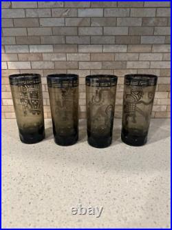 Htf rare MIDCENTURY MODERN PERUVIAN HIGHBALL DRINK SILVER GLASSES AZTEK MAYAN g