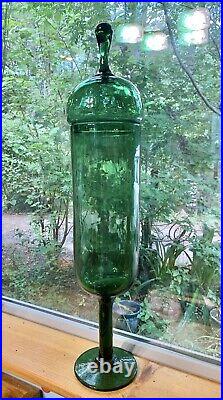 Huge 25 Footed Green Glass Apothecary Jar Empoli Italy Mid Century Modern Rare