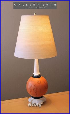 Hyper-rare! MID Century Hieroglyph Table Lamp! Egypt Vtg 50s 60s Orange MCM Art