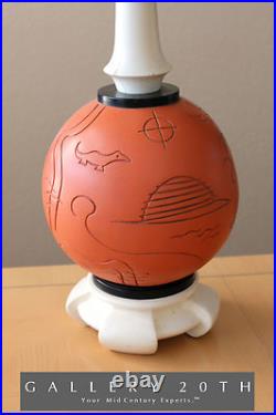 Hyper-rare! MID Century Hieroglyph Table Lamp! Egypt Vtg 50s 60s Orange MCM Art