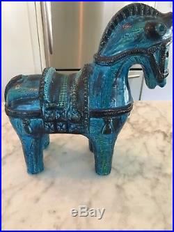 Iconic Bitossi Rimini Blue Glazed Ceramic Horse Mid Century Rare Italy Londi