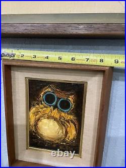 Kay Blaco Big Eyes Owl Mid Century Modern Original Oil Masonite Painting RARE