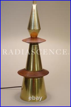LARGE RARE WESTWOOD TONY PAUL MODERN WALNUT BRASS SCULPTURE TABLE LAMP 1950's