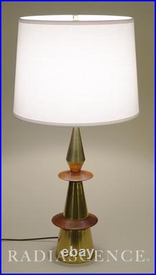 LARGE RARE WESTWOOD TONY PAUL MODERN WALNUT BRASS SCULPTURE TABLE LAMP 1950's