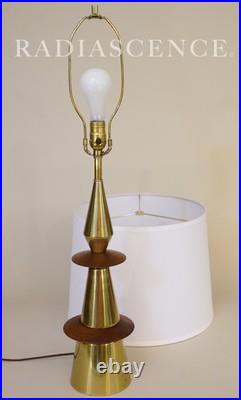 LARGE RARE WESTWOOD TONY PAUL MODERN WALNUT BRASS SCULPTURE TABLE LAMP 1950's
