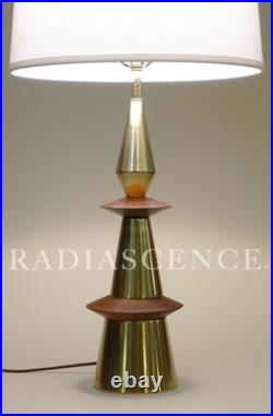 LARGE RARE WESTWOOD TONY PAUL MODERN WALNUT BRASS SCULPTURE TABLE LAMP 50's