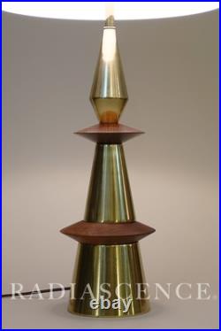 LARGE RARE WESTWOOD TONY PAUL MODERN WALNUT BRASS SCULPTURE TABLE LAMP 50's
