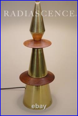 LARGE RARE WESTWOOD TONY PAUL MODERN WALNUT BRASS SCULPTURE TABLE LAMP 50's
