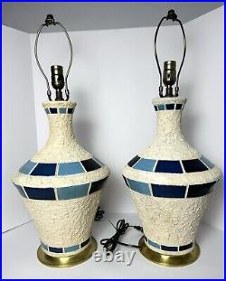 LARGE Vtg Pair 27 Plasto Mfg Co Mid Century Modern Table Lamp Handpainted RARE