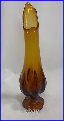 LE Smith Rare ROOT BEER color Swung Glass VASE - Mid-Century Modern 16 MINT