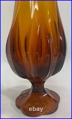 LE Smith Rare ROOT BEER color Swung Glass VASE - Mid-Century Modern 16 MINT